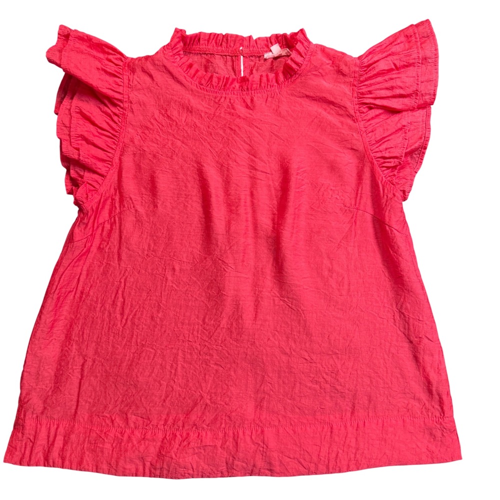 ANNIEWEAR Coral Ruffle Neck Flutter Sleeve Top Blouse Womens‎ Large
